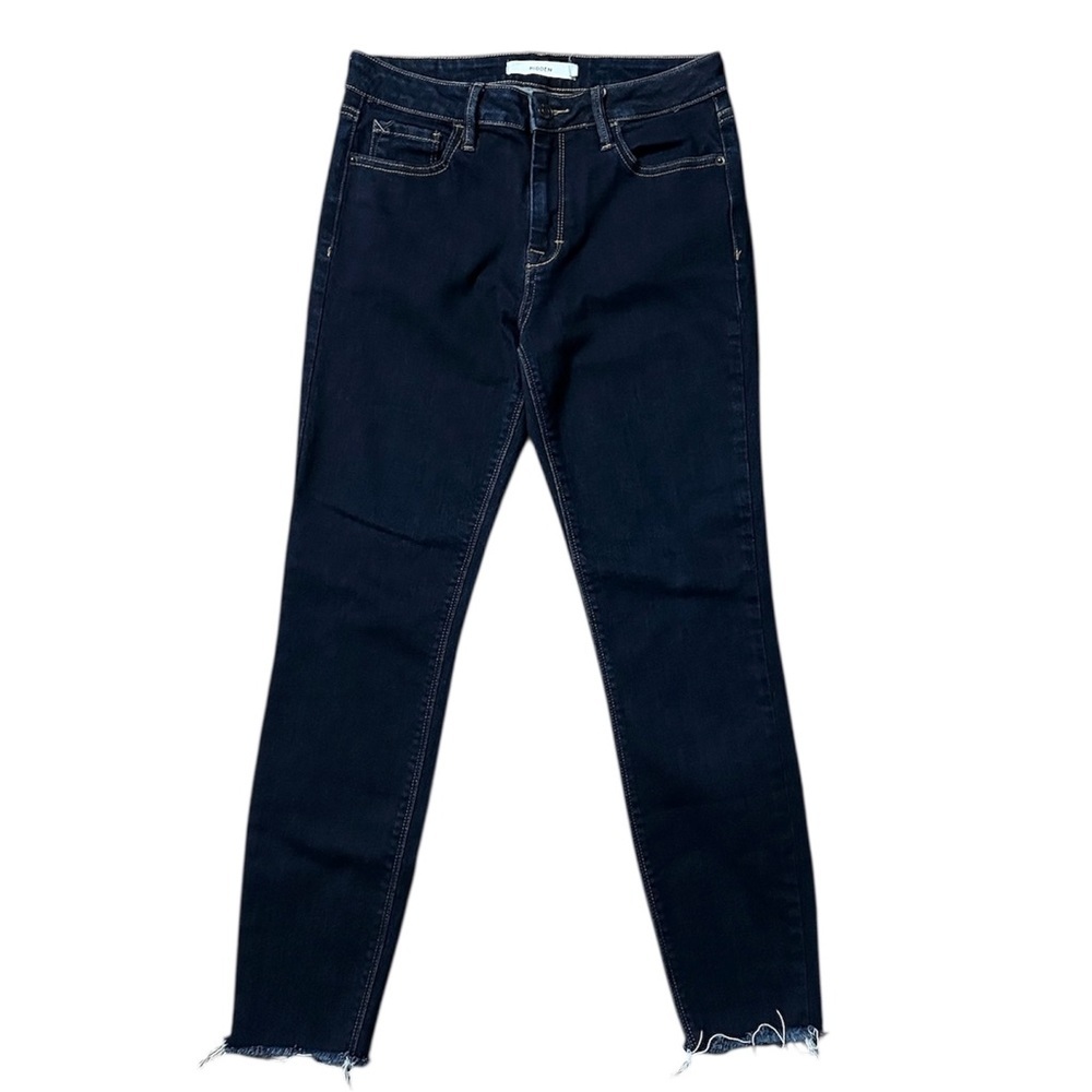Hidden Mid-Rise Raw Hem Skinny Jeans Dark Wash Denim Size 28